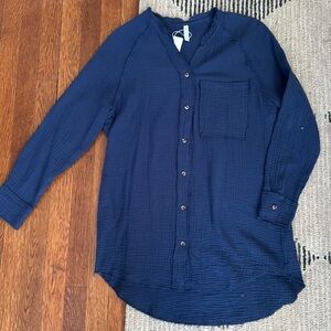 Cotton Button Down Top Dress Cover-ups White or Blue